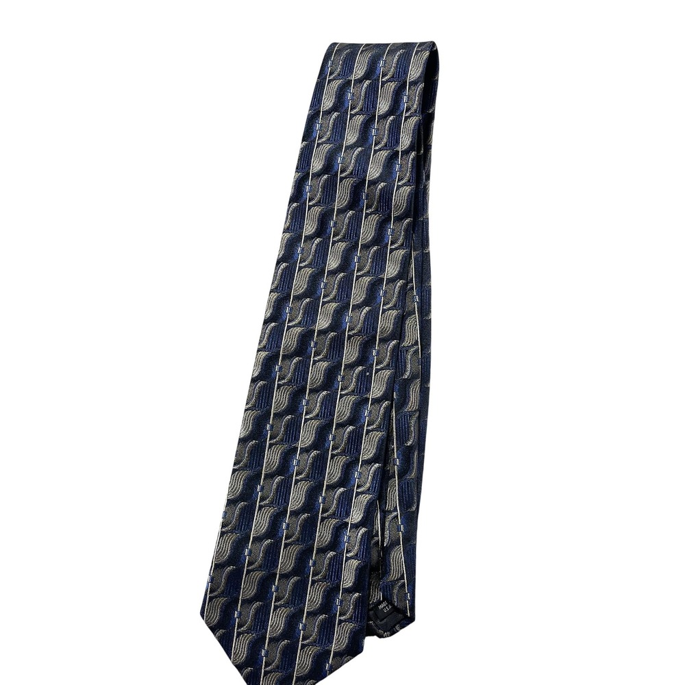 Piattelli Platinum Tie Mens Blue Geometric Pointed Jacquard Silk Necktie USA
